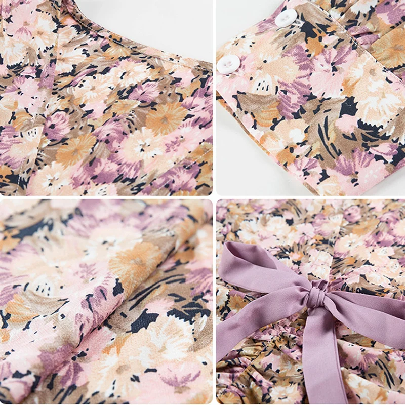 

Chiffon Gebloemde Kant V-hals Lange Mouw 2020 Lente Zomer Partij Sexy Vrouwelijke Vadim Vintage Robe Longue