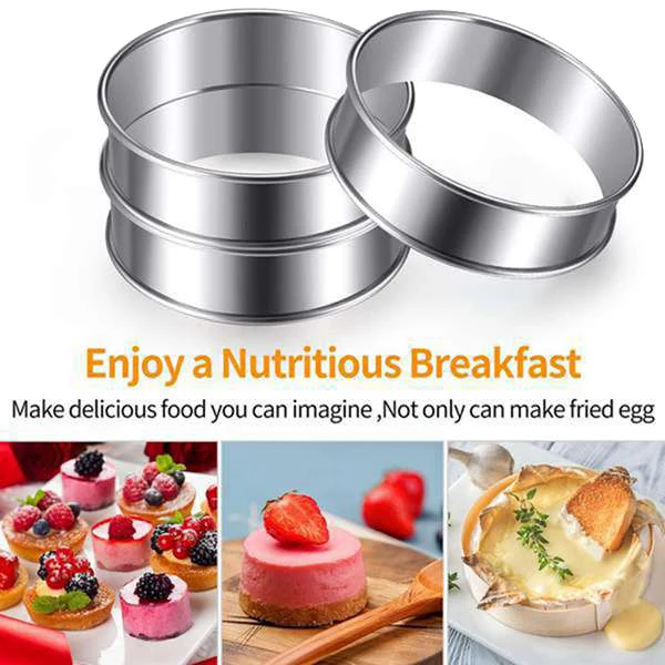 

4Pieces Muffin Tart Rings Double Rolled Tart Ring Stainless Steel Muffin Rings Metal Round Ring Mold for Food Making