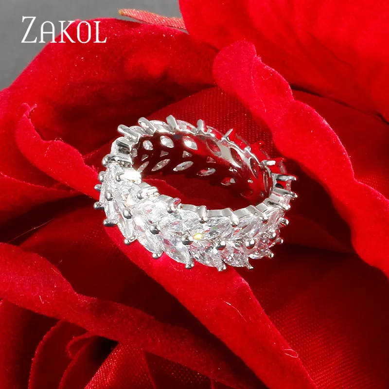 ZAKOL Трендовое женское ювелирное изделие 2 ряда огранка маркиза фианит Оливковая