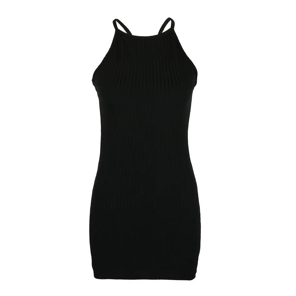 

Summer and Autumn European and American Popular Sexy Ribbed Pattern Solid Color Small Dungaree Dress