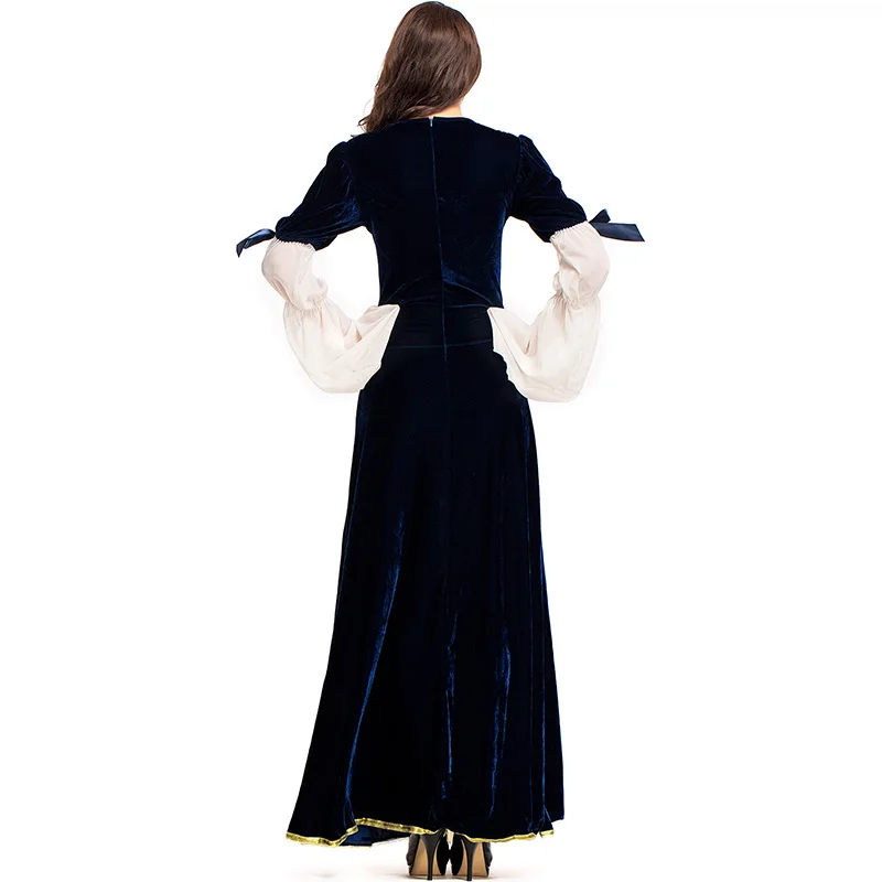 

Halloween New Medieval Dress Dark Blue Cosplay Carnival Costume Queen Dress Long Dress Halloween Performance Costume