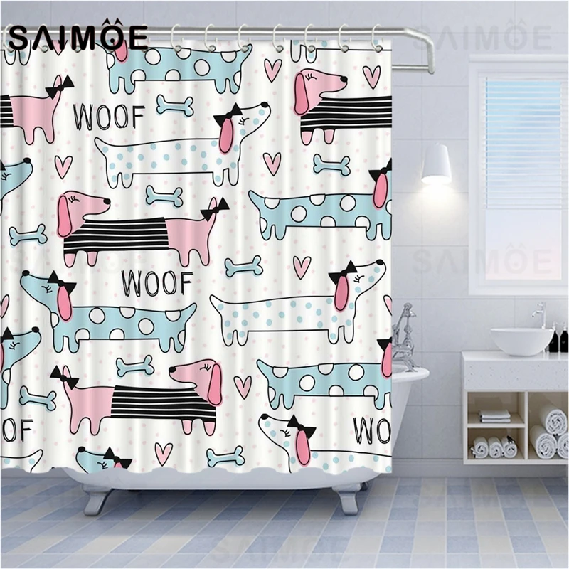 Занавеска для душа SAIMOE такса s мультяшная коричневая зеленая водонепроницаемая