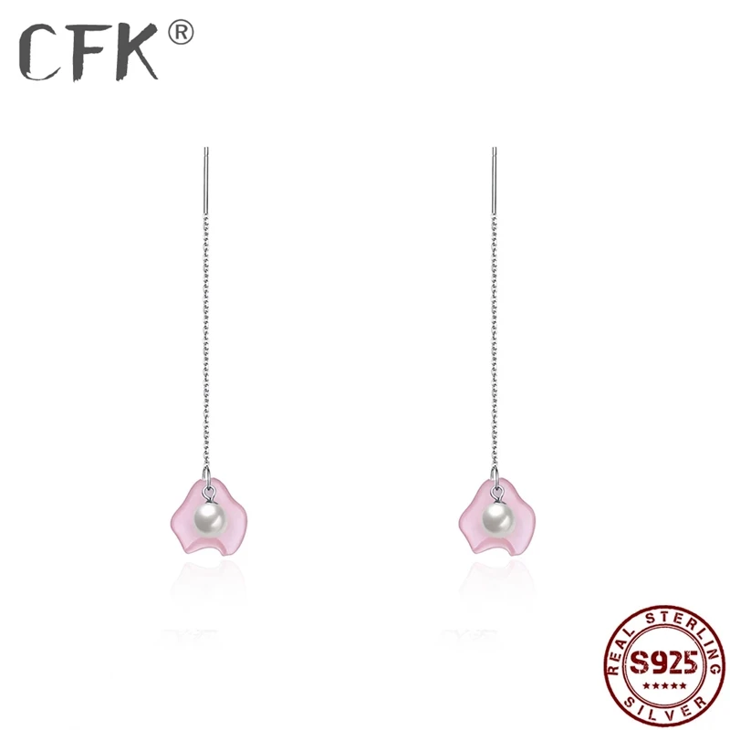 

CFK Sterling Zilver 925 Sieraden Lange Tassel Oorbellen Voor Vrouwen Luxe Imitatie Parel Drop Oorbellen Elegante Vrouwelijke