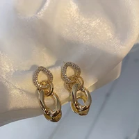 gsold vintage elegant long geometric metal thick chain drop earring crystal zircon simple girl temperament women party jewelry