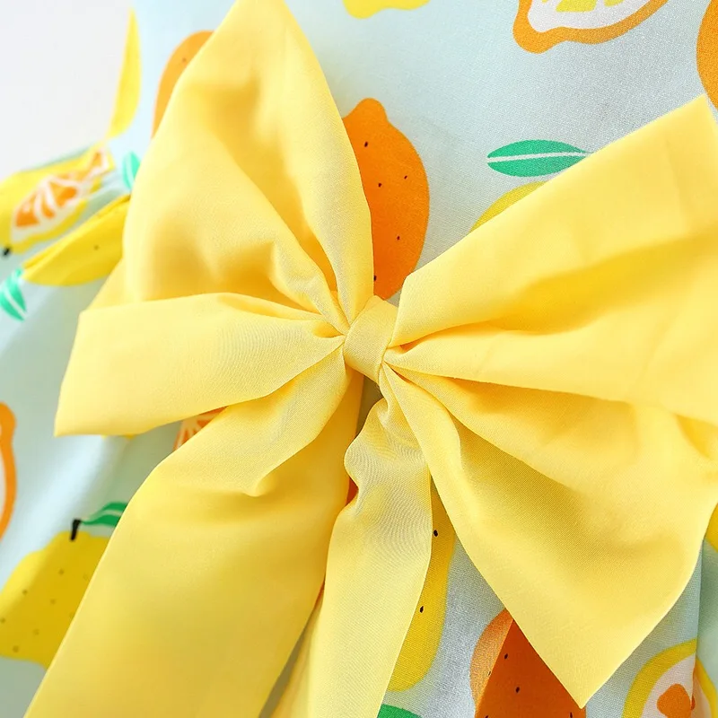 Платье для маленьких девочек с бантом наряд лимонным принтом младенцев платье