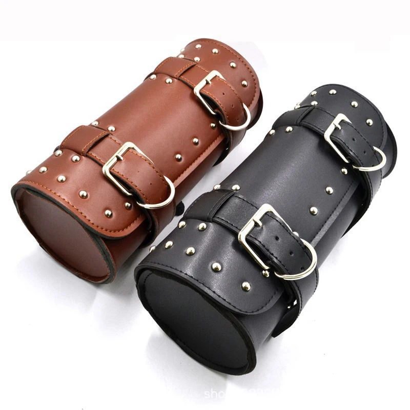 Motorcycle Fork PU Leather Travel Pouch Waterproof Tool Bags Saddle Bag Vintage Tail Bag Luggage for Harley Bobber/Suzuki/Honda