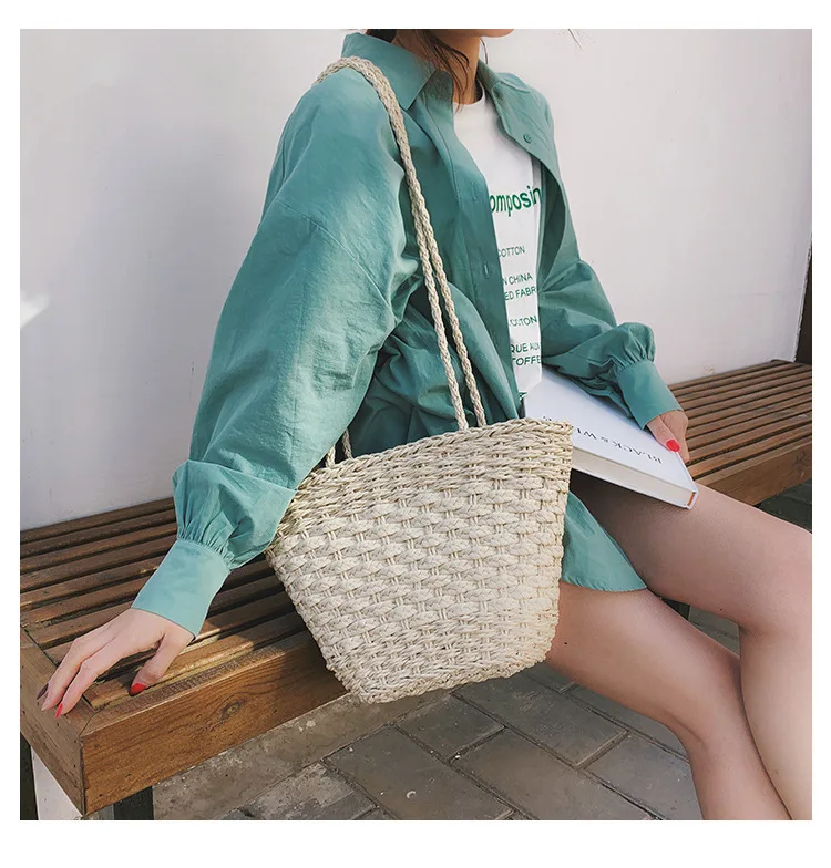 Женская сумка ручной работы соломенная тканая для отдыха пляжная на одно плечо