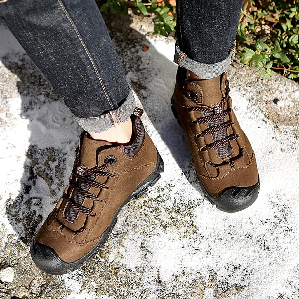 

Round Toe Mountaineering Men's Fleece Boots High Top Sewing Solid Non-slip Casual Sports Boots Winter British Style Shoes