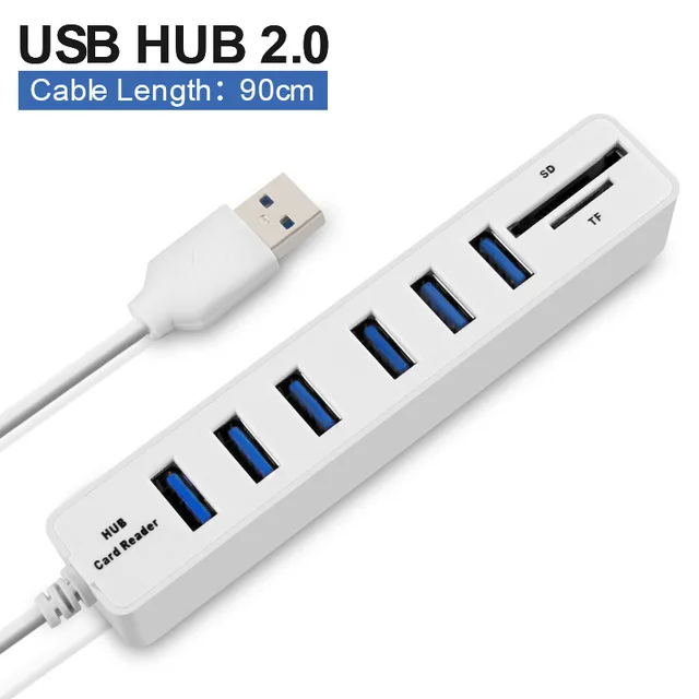 90cm White USB 2.0 Usb-концентратор 3,0 Мульти USB C 3,0 usb-хаб высокого Скорость 3/6 Порты хаб TF/SD кард-ридер USB C концентратор для ПК Компьютерные аксессуары - Цвет: 90cm White USB 2.0