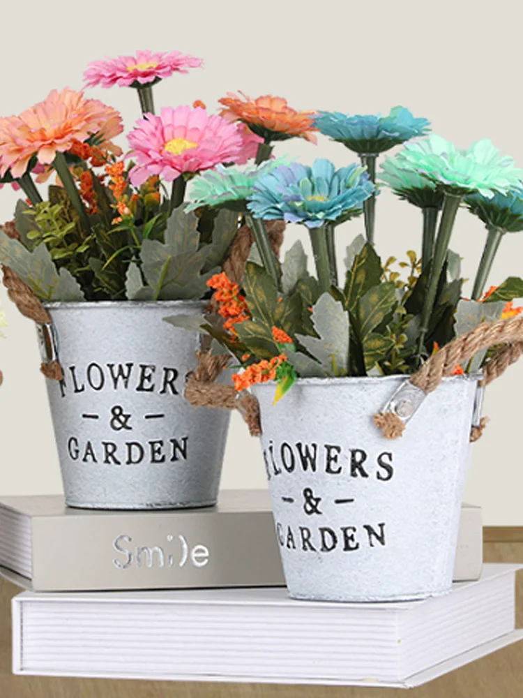 

Flower Pots Planters New Iron Flower Bucket Flowerpot Flower Succulent Family Garden Deck Home Decoration Iron Art Flower Vase