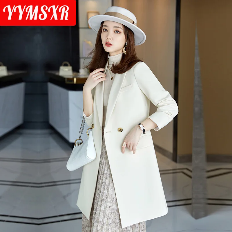 Autumn and Winter New Large Size Women's Jacket Pure Color High Quality Loose Long Office Suit Elegant Temperament Coat Female