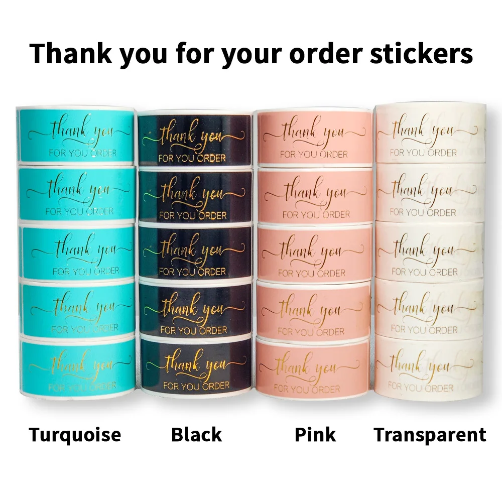 

"Thank You For Your Order"Sticker For Pack Sealing Labels Sticker Black Pink Turquoise Transparent Gold Stationery Stickers Roll