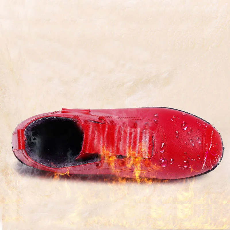 Красные ботильоны Женская зимняя кожаная обувь Мягкие Водонепроницаемые