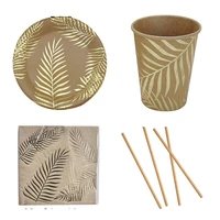 57pcsset gold foil disposable tableware napkin tropical palm tree leaves paper plates cups birthday baby shower party supplies