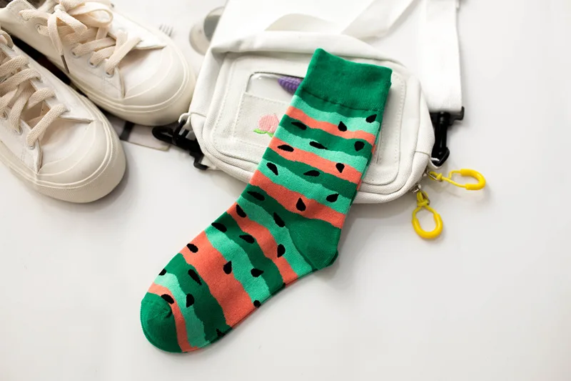 Cute Cartoon Fruit Print Watermelon cantaloupe shrimp Girls Kawaii Socks meias Korean Harajuku Embroidery Pile Heap Funny Socks - Цвет: 3