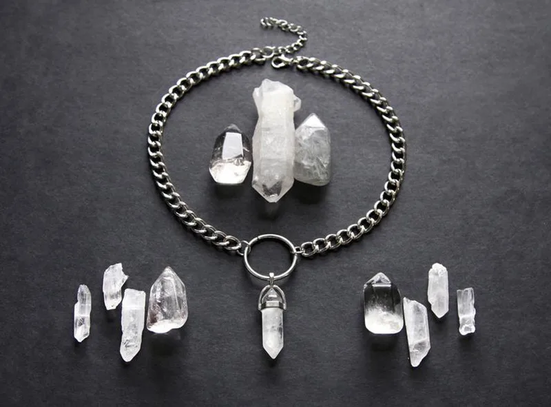 Чокер из кварца с шестигранной колонкой Женский колье винтажные подвески для