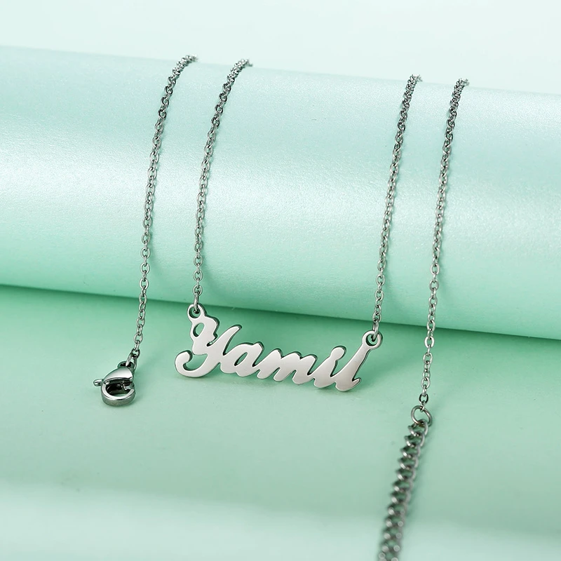

Silver Filled Stainless Steel Choker Necklace Name Personalized Custom Years Date DIY Font Love Mom Gifts
