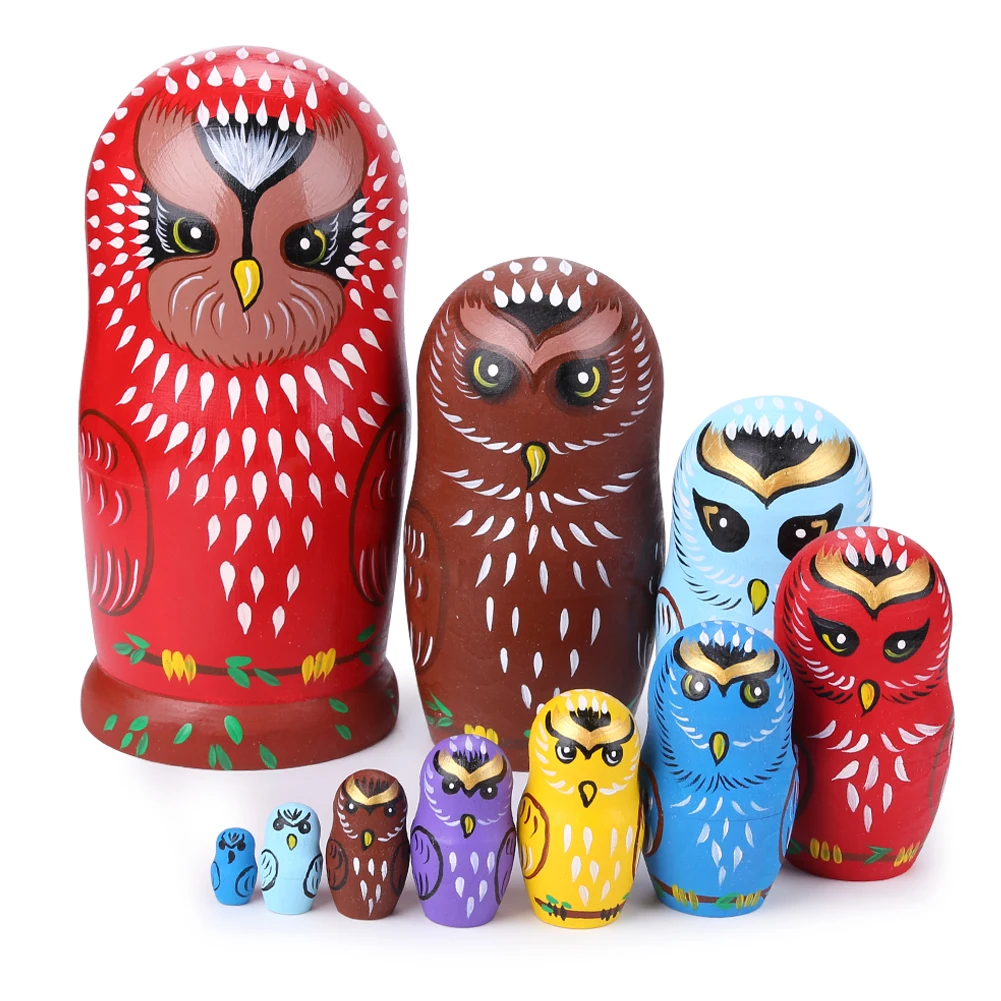 

10-Layers Russian Nesting Dolls Matryoshka Dolls Lovely Wooden Owl Handmade Painted Russian Babushka Dolls Gift Toy