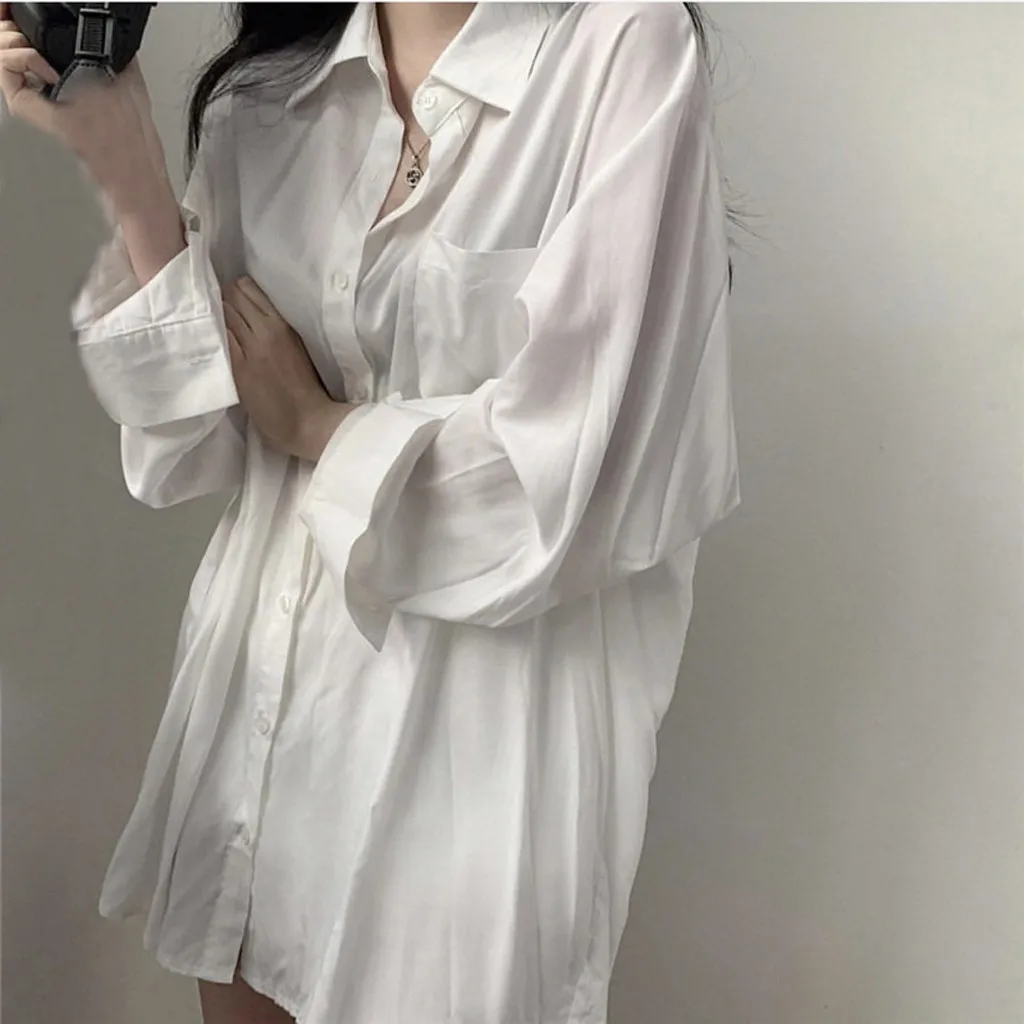 

Fashion Solid Long Blouse Shirt Loose Buttons Tops Tee Casual Autumn Summer Tops Ladies Female Women Long Sleeve Blusas Pullover