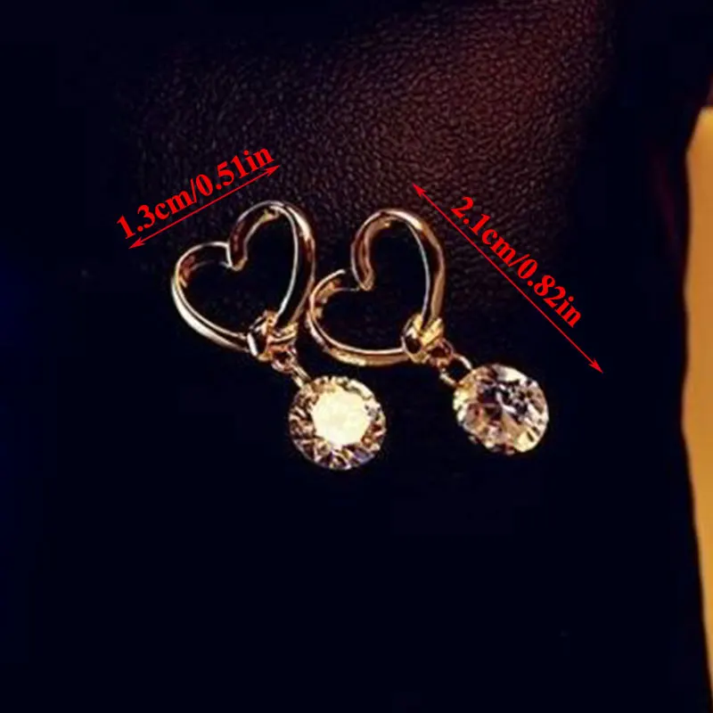 

New Fashion Golden Love Heart Cutout Cute Pendant Zircon Earrings For Women Girl Accessories Jewelry Wholesale