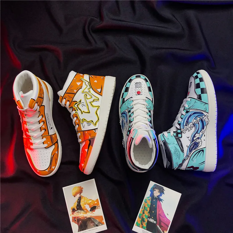 2021 brand new anime sneakers men kamado tanjirou cosplay hip hop style agatsuma zenitsu winter high top basketball shoes 35 46 free global shipping