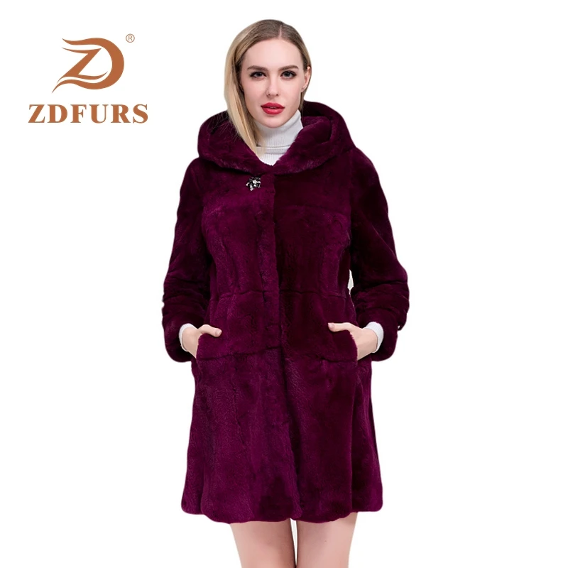 ZDFURS* 2019 Luxury Long fur coat Customize Plus Size Factory sale Genuine Rex Rabbit Real Fur Coat Women Fur Jacket New Winter