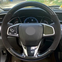 car steering wheel cover soft black carbon fiber suede for honda civic civic 10 2016 2019 crv cr v 2017 2019 clarity 2016 2018