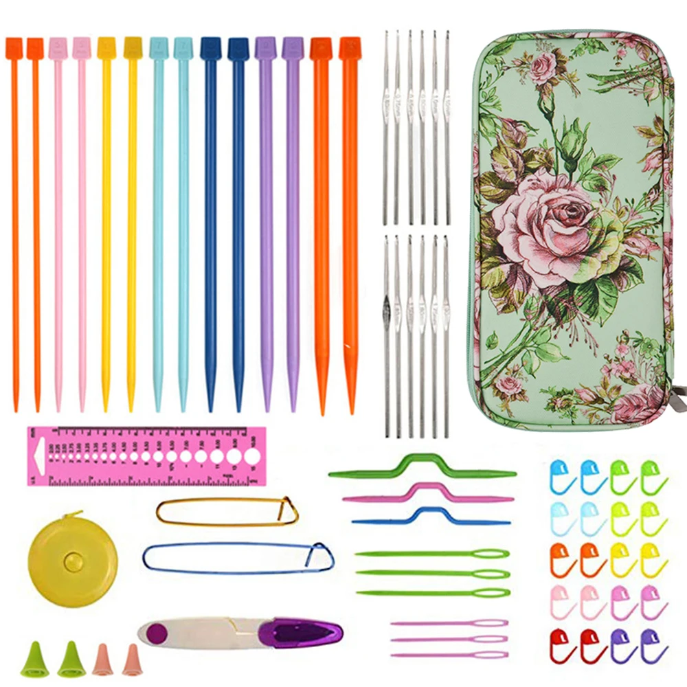 

Набор для вязания крючком, 1 комплект, новый стиль, набор игл для вязания крючком из ТПР, с аксессуарами, маркер, пряжка, рулетка с сумкой