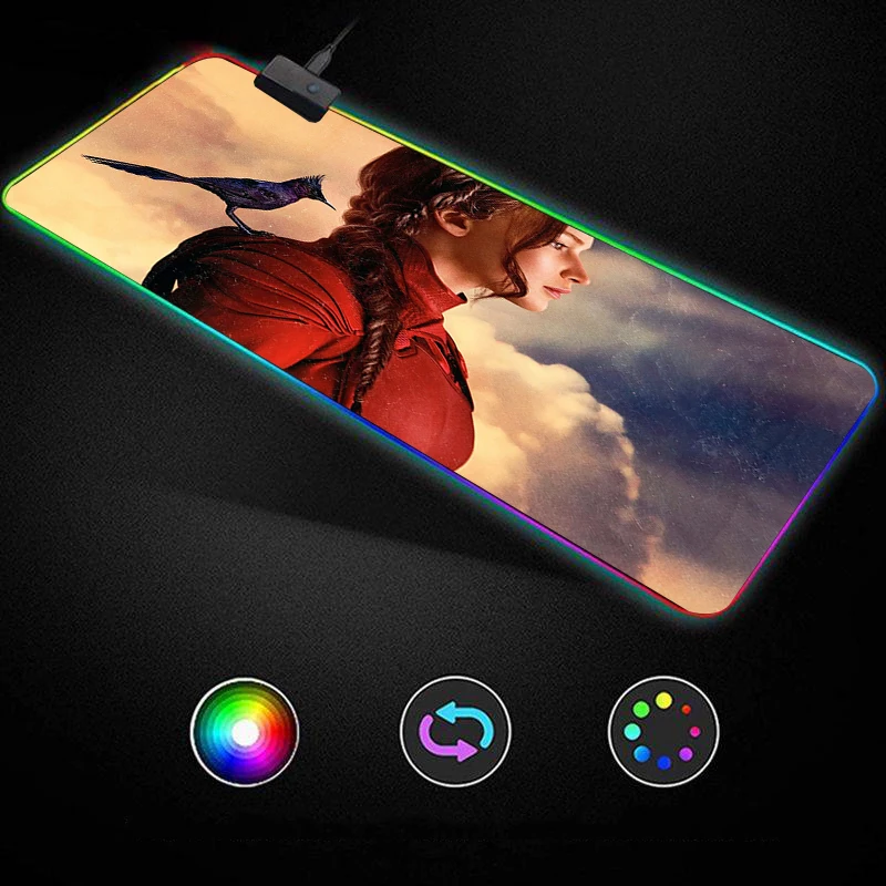 

The Hunger Games Mockingjay - Part 2 pattern design Anime RGB Gaming Mouse Pad Gamer Keyboard Desk Non-slip Rubber LED Mouse Mat
