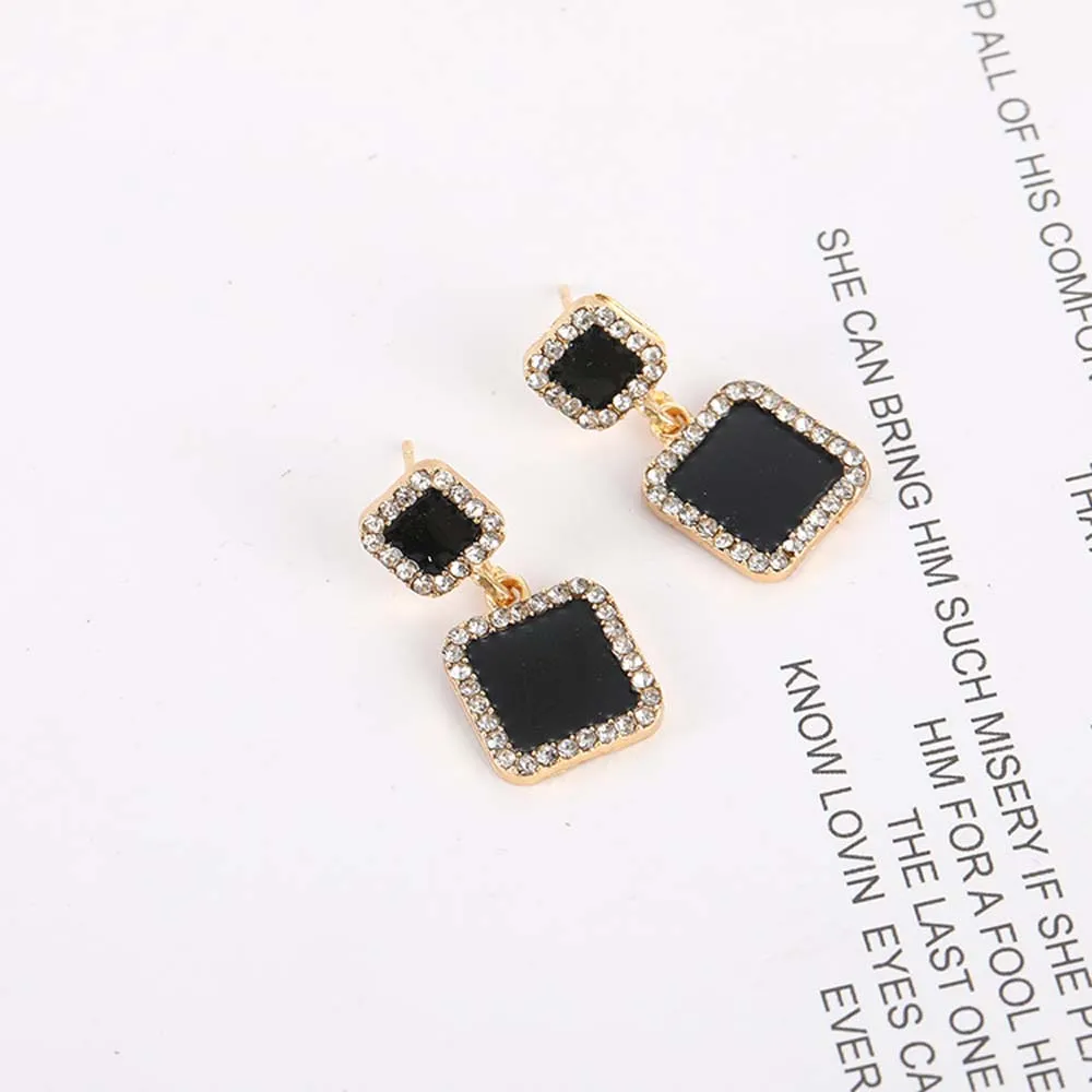 Эффектные серьги черные квадратные геометрические для женщин роскошные