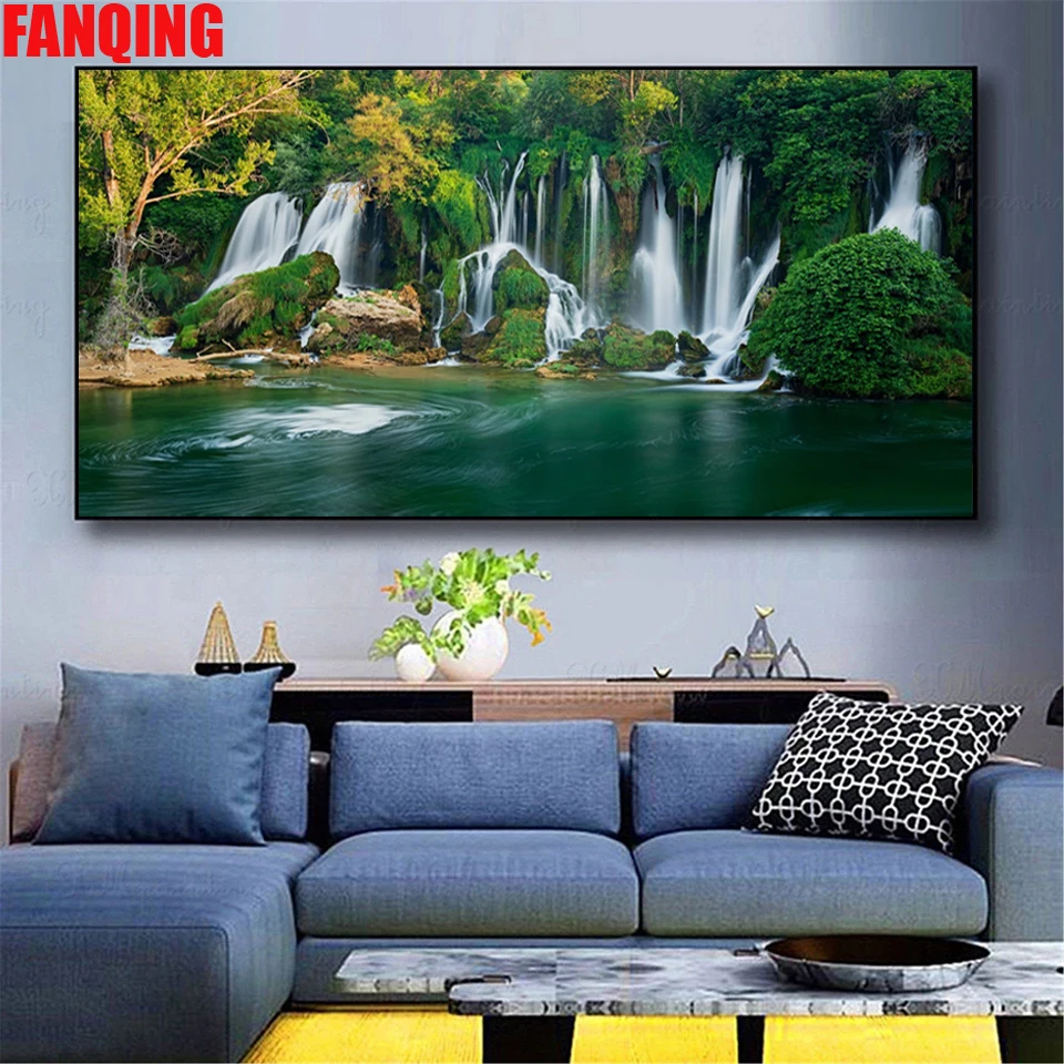 

Пейзаж водопад алмазная живопись полная квадратная круглая дрель Сделай Сам 5D алмазная вышивка мозаика вышивка Стразы Вышивка крестиком