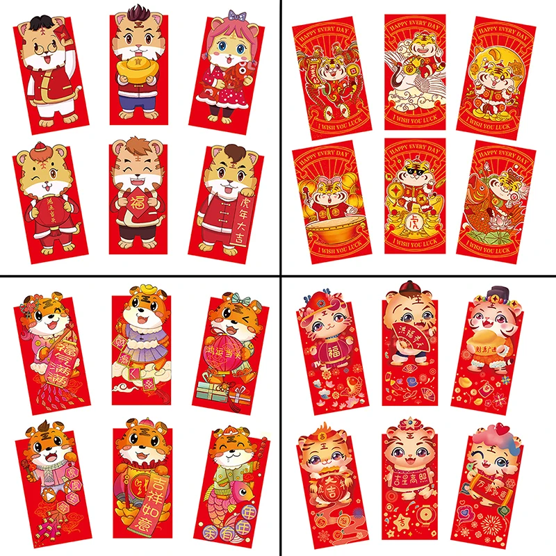 

6 шт. 2022 китайский счастливый красный конверт с тигровым годом красный конверт новогодний конверт