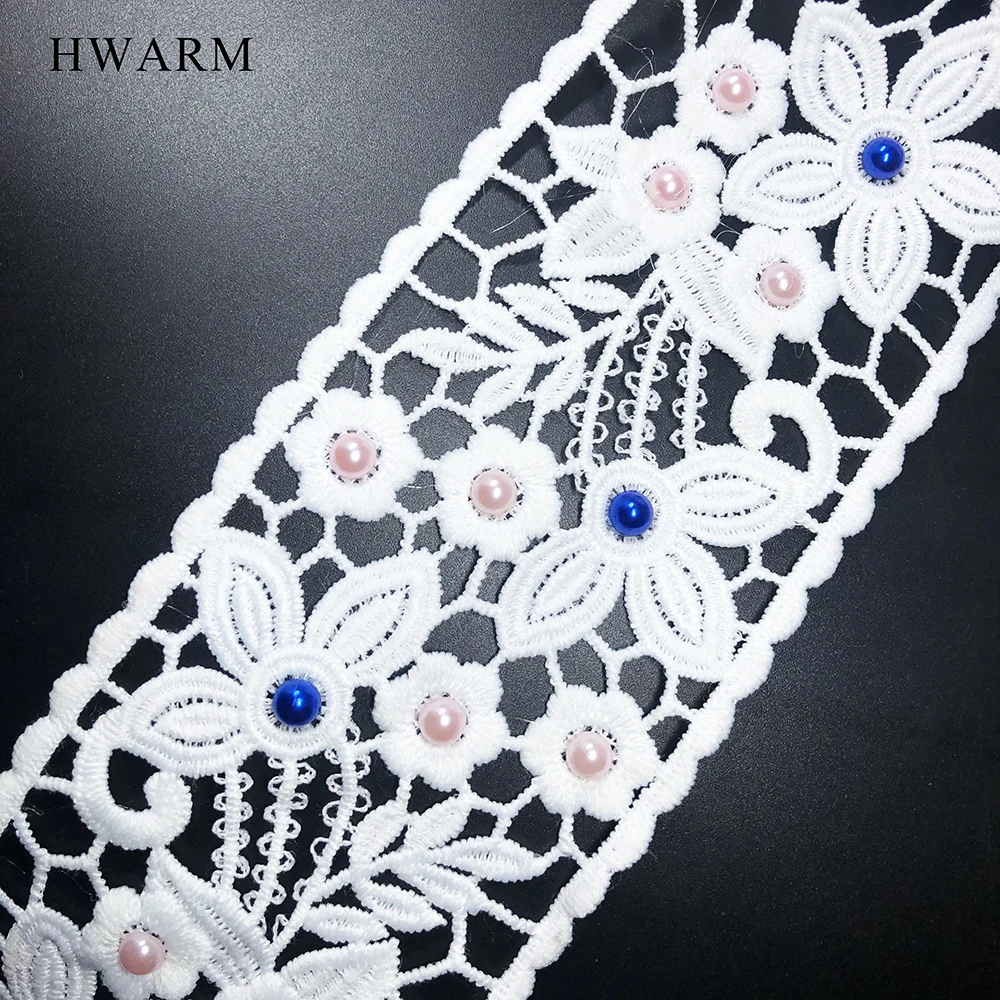 

10yard 6.9cm 3d Lace Fabric Wirh Beads Sewing Trim Wedding Dress Decoration Water-soluble Hollow Milk Silk Skirt Clothes Ribbon