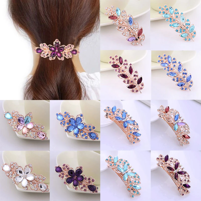 

Fashionable Sequin Rose Flower Hair Bows Women Girls Elegant Hair Accessories Korean Style Popular Cross Clamp Crystal Hairpins