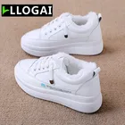 Кроссовки женские из ПУ кожи, на шнуровке, Вулканизированная подошва, повседневная спортивная обувь на платформе, белые, 2021