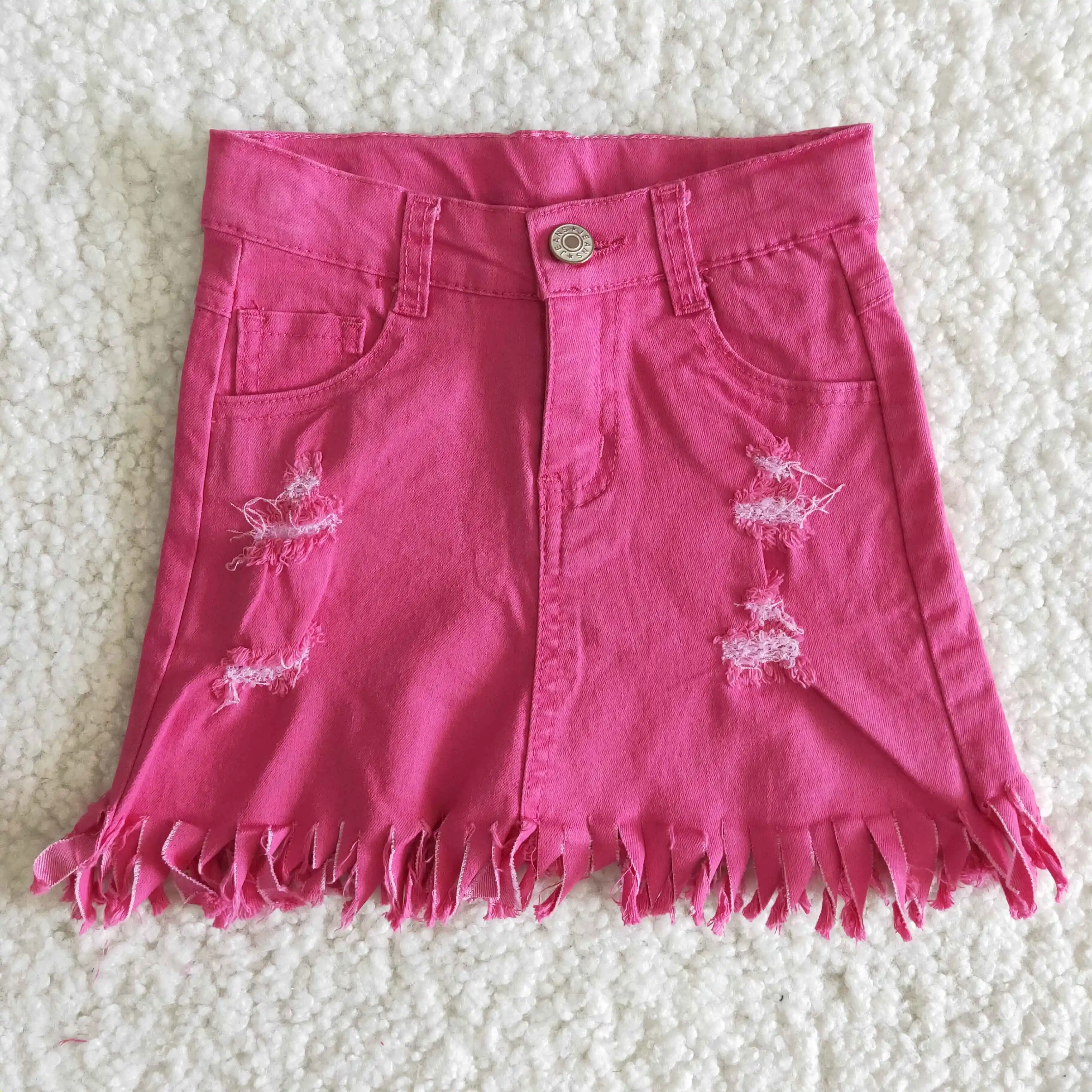 

New Baby Girls Jeans Shorts Pink Color Tassel For Toddler Girls Summer Denim Trousers Teen Age