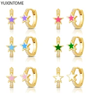 925 sterling silver ear buckle star earrings for women greenbluepink enamel hoop earrings gold color jewelry gift accessories