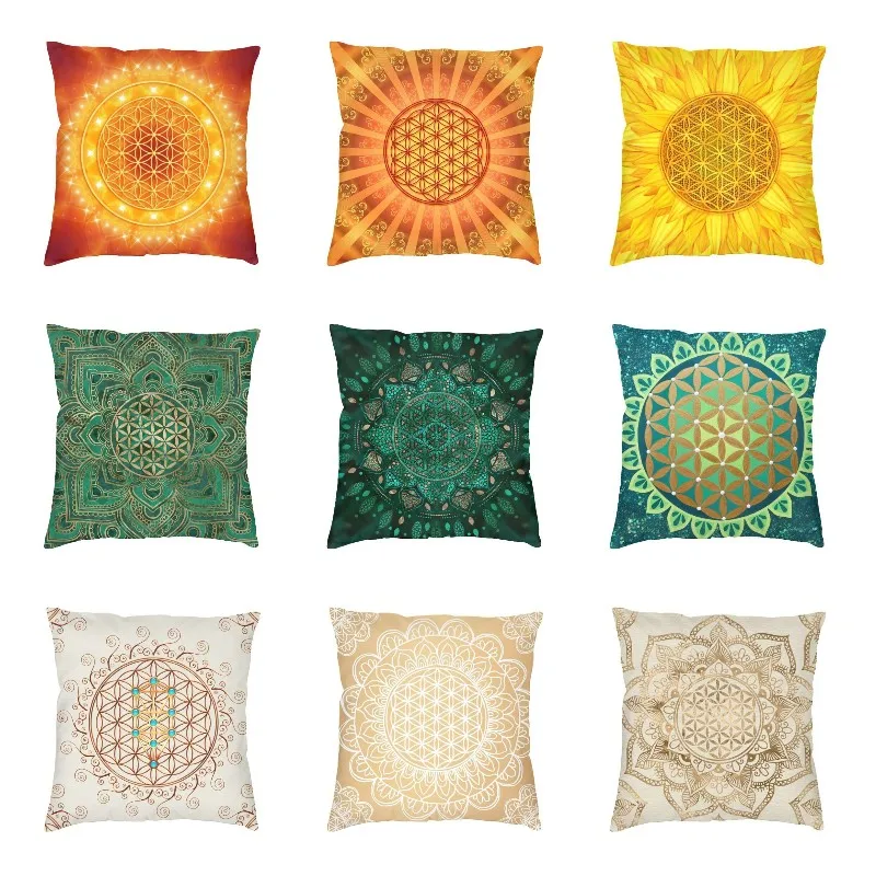 

Flower Of Life Golden Light Energy Cushion Covers Geometric Mandala Soft Nordic Throw Pillow Case Home Decoration