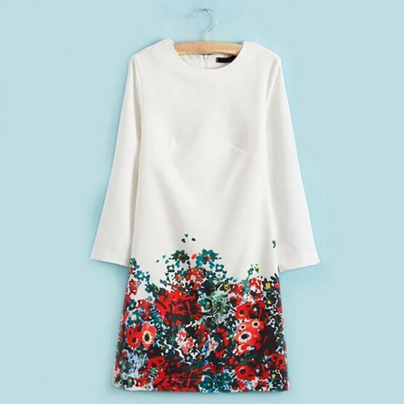 Женское винтажное платье с круглым вырезом и принтом в стиле ретро Повседневное