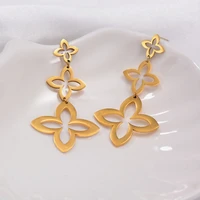 kpop four leaf clover stud earrings for women congo stainless steel goldsilver color ear jewelry gift grunge accessories