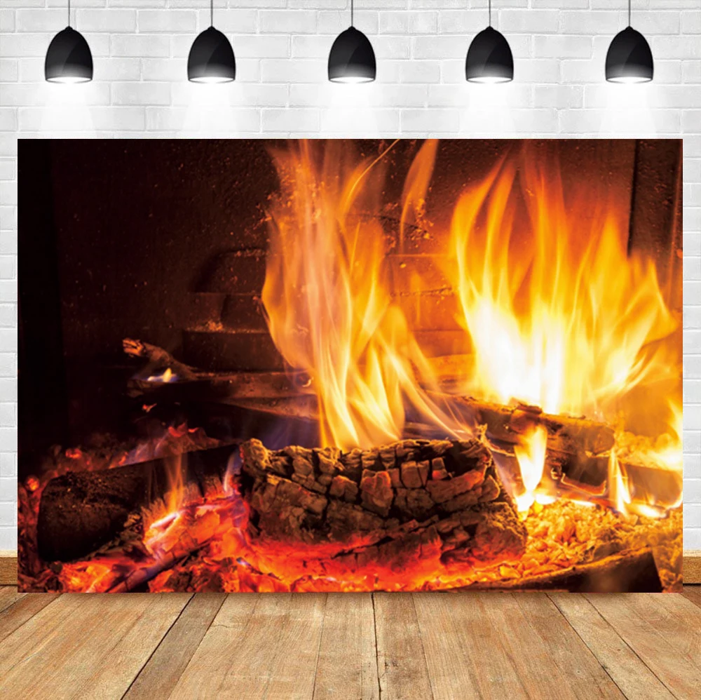 

Laeacco Winter Christmas Flame Fireplace Room Decoration Birthday Backdrop Photographic Photo Background For Photo Studio