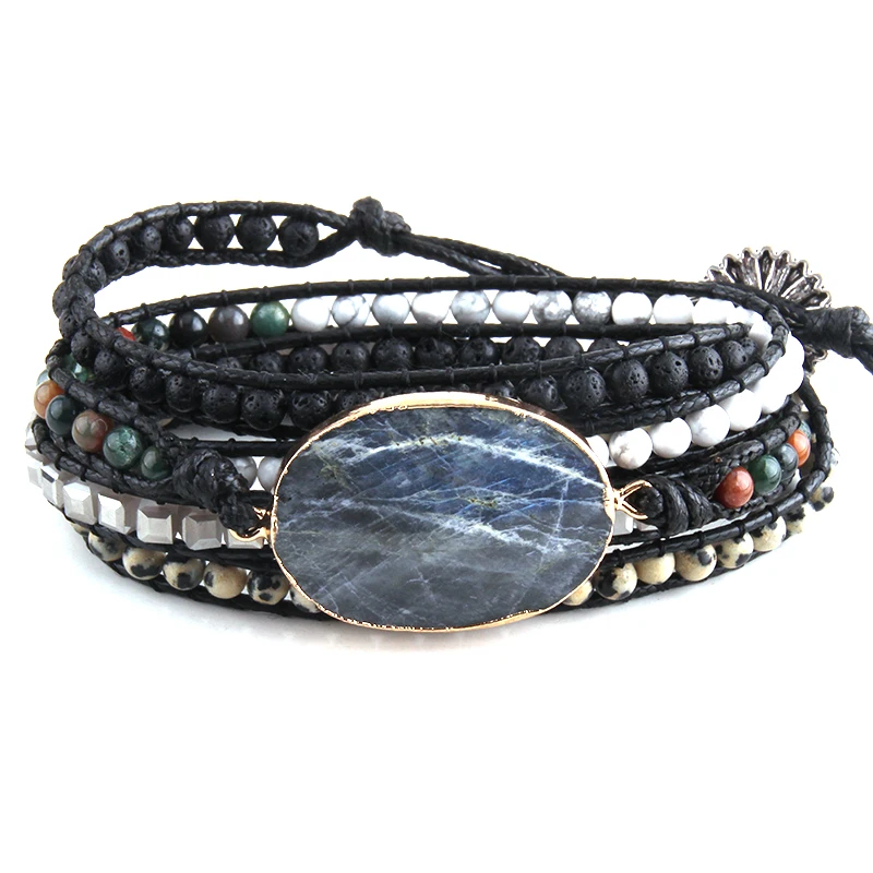 Модный женский браслет из бисера ручной работы смешанные Черные Серые Камни