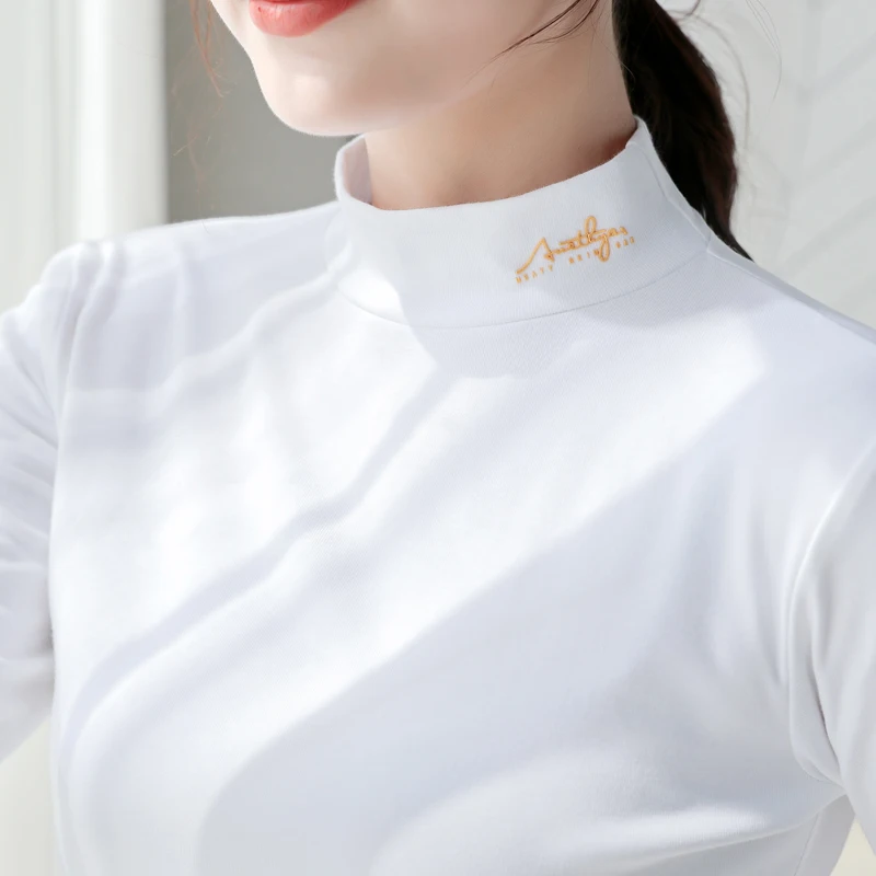 

Bottoming Shirt Women's Half High Collar Long Sleeve T-shirt New Slim Thin Black Autumn Clothes In Autumn And Winter