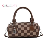 new womens handbag fashion high quality canvas lattice messenger bag korean retro large capacity female purse and cosmetic bag