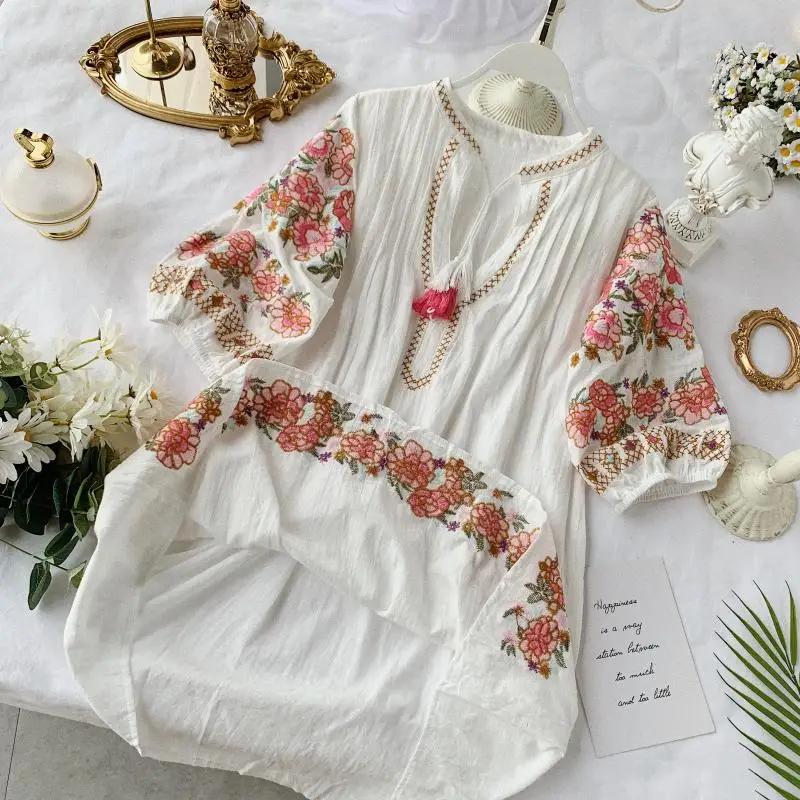 Летнее платье с цветочной вышивкой в стиле бохо женские короткие платья
