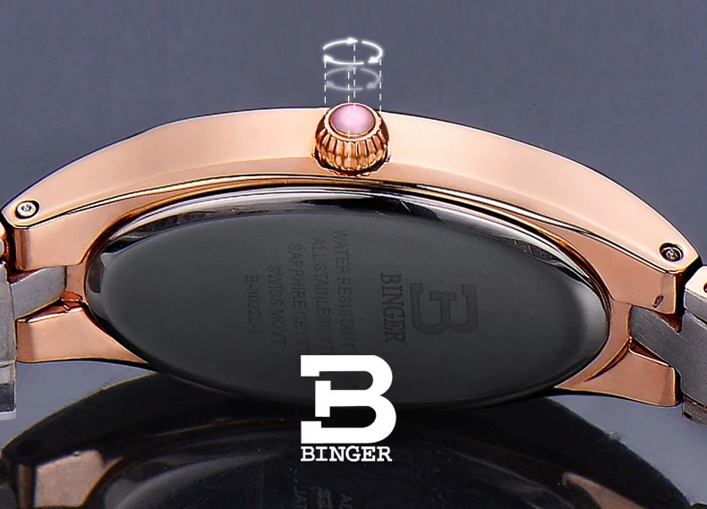 Часы BINGER женские модные роскошные часы кварцевые наручные из нержавеющей стали