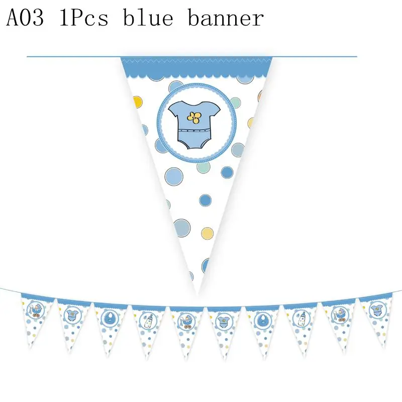 A03 1pcs blue banner Одноразовая посуда для мальчиков или девочек, кружки, тарелки, салфетки, скатерть, гирлянда для вечеринки в честь рождения - Цвет: A03 1pcs blue banner