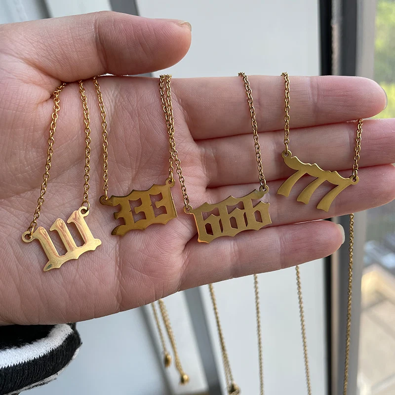 

111 222 333 444 555 777 888 999 666 Devil Necklace Stainless Steel Angel Number Necklaces Women Minimalist Jewelry Dropshipping