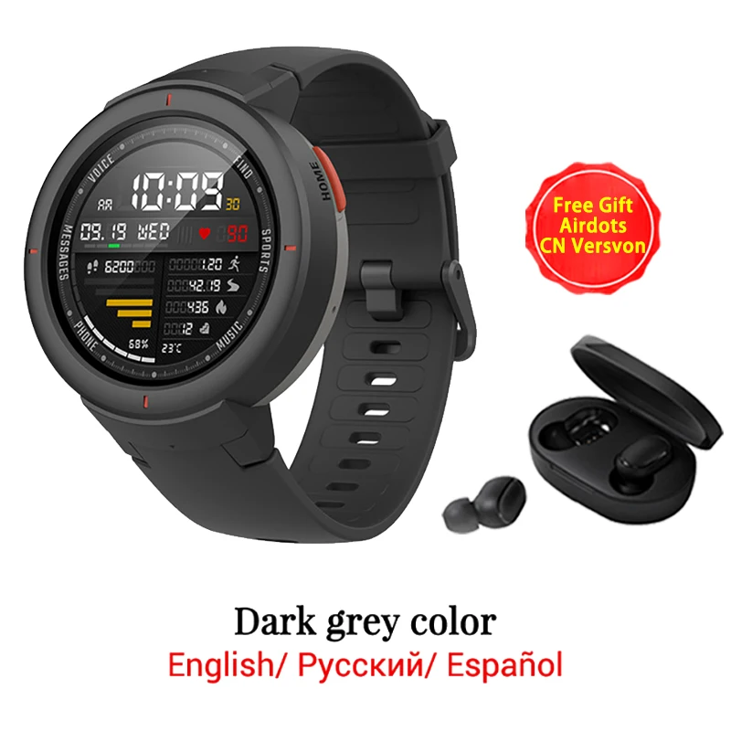 G add airdots CN Глобальная версия Amazfit Verge Smartwatch gps ответ на звонки монитор сердечного ритма во время сна МУЗЫКА Смарт часы IP68 Водонепроницаемый 11 видов спорта - Цвет: G add airdots CN