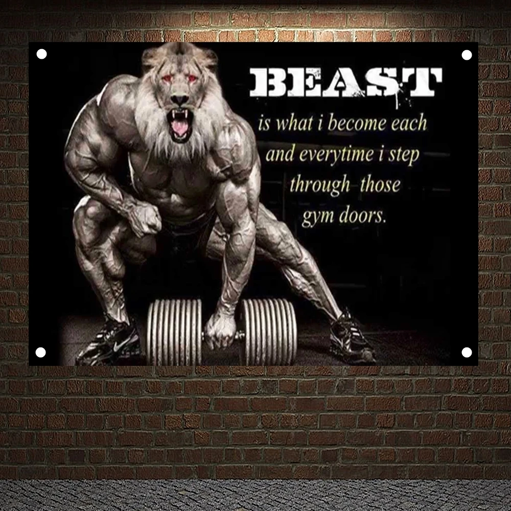 

BEAST WORKOUT Motivational Poster Yoga bodybuilding Fitness Banners Flags Wall Art Gym Decor Canvas Hanging Pictures Mural A4